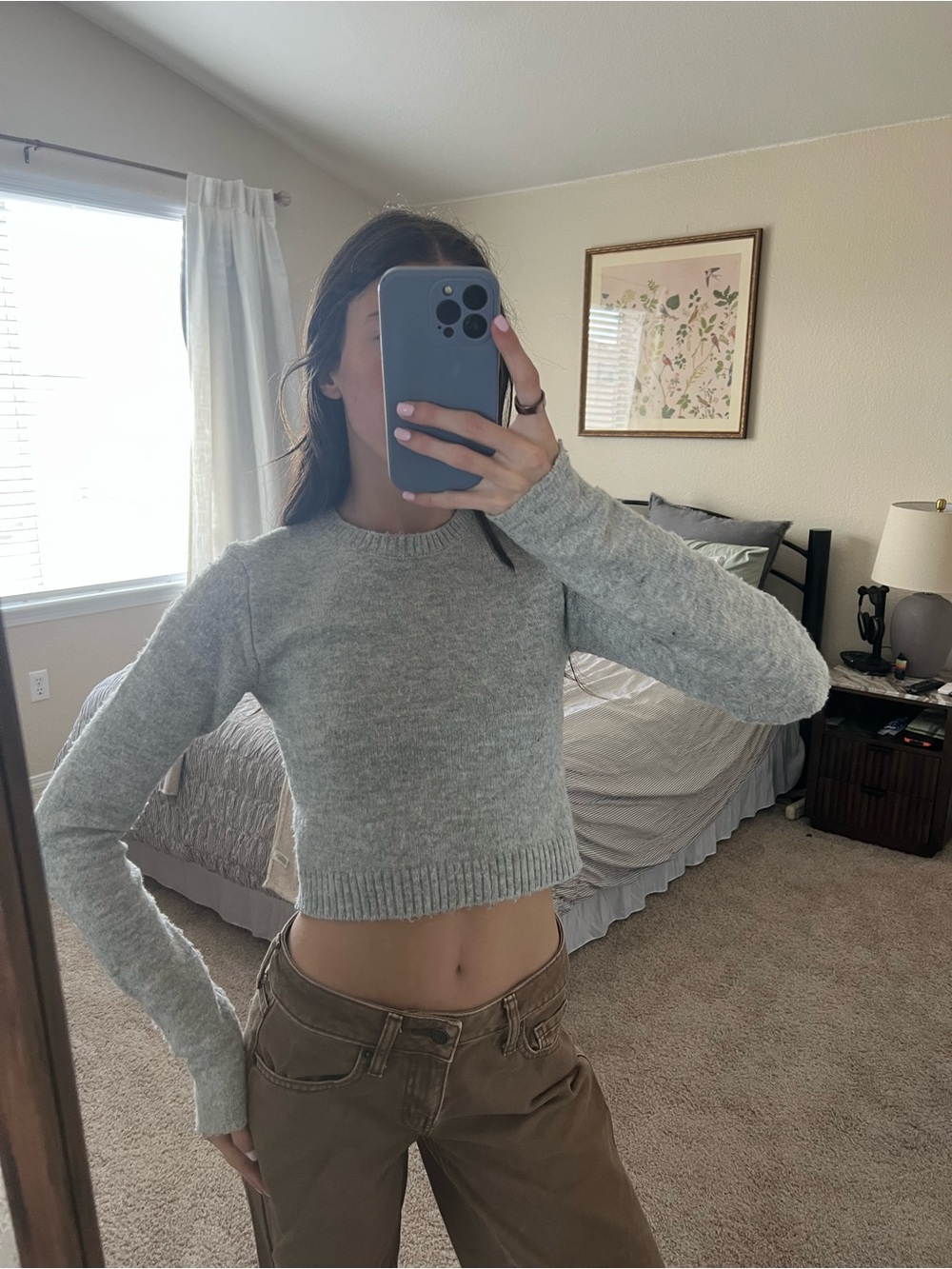 Garage Light Grey Cropped Knit Sweater